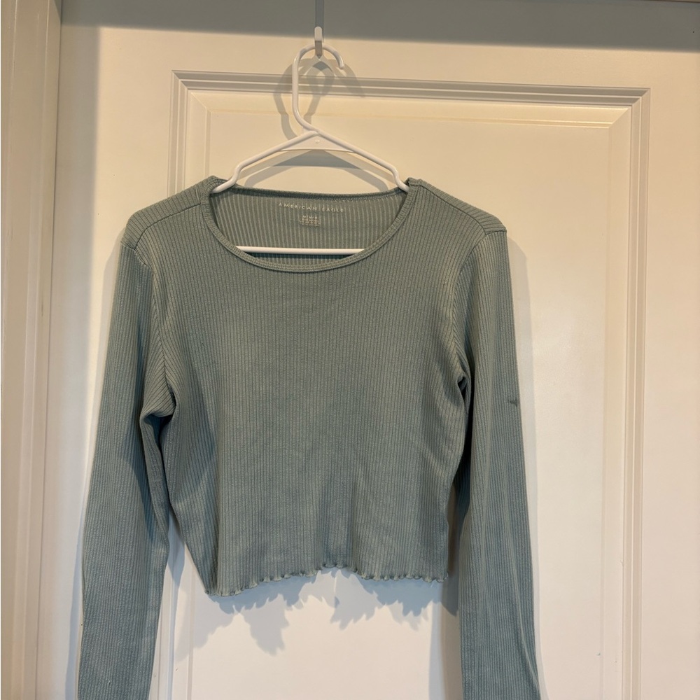 American Eagle Outfitters Ribbed Long Sleeve Top - Light Blue